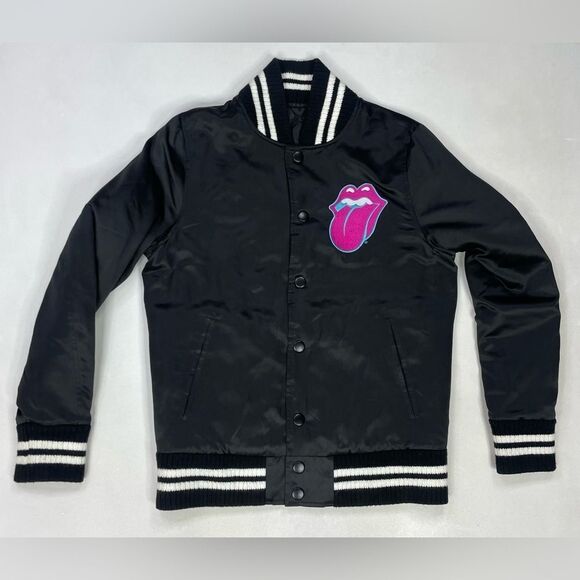 The Rolling Stones Exhibitionism Satin Bomber Jacket Women Small Black Musicc - Picture 3 of 6